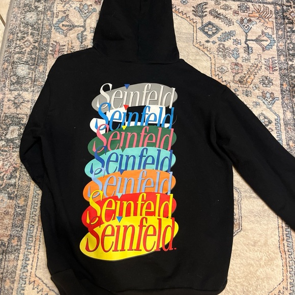 SUPER RARE- Seinfeld Black hoodie Sweater with Embroidered Text - Picture 1 of 7